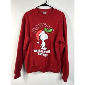 Snoopy Peanuts Christmas Sweatshirt Mens M (38-40) Red Mistletoe Tester Graphic